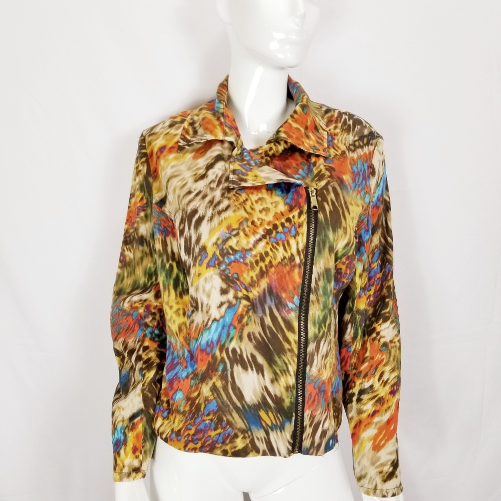 Ashley Stewart Printed Moto Jacket Lightweight 12